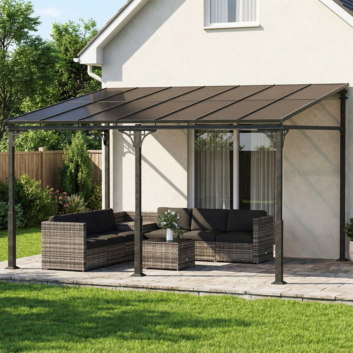 13' x 10' Lean-to Gazebo with Polycarbonate Roof, Brown
