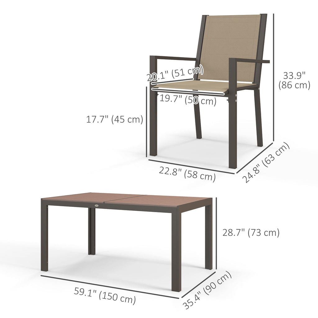 7pc Patio Dining Set with WPC Table and 6 Stackable Chairs, Khaki