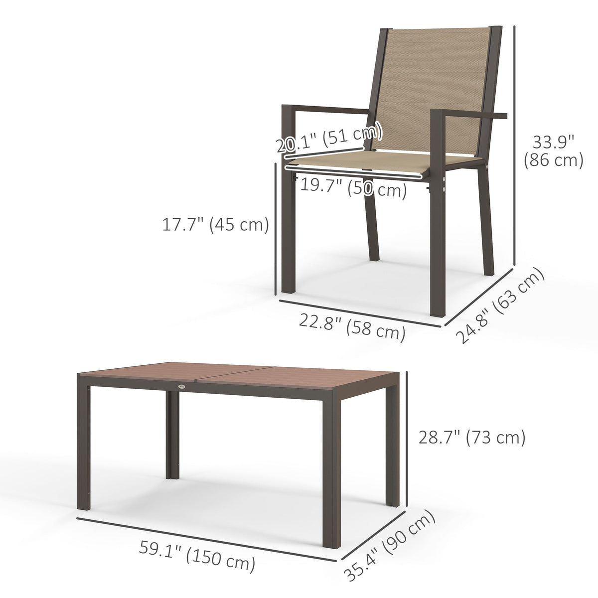 7pc Patio Dining Set with WPC Table and 6 Stackable Chairs, Khaki