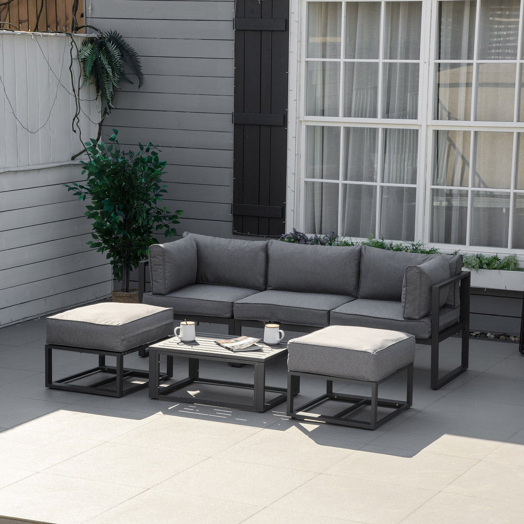 6pc Outdoor Patio Furniture Set with Daybed and Footstools, Grey