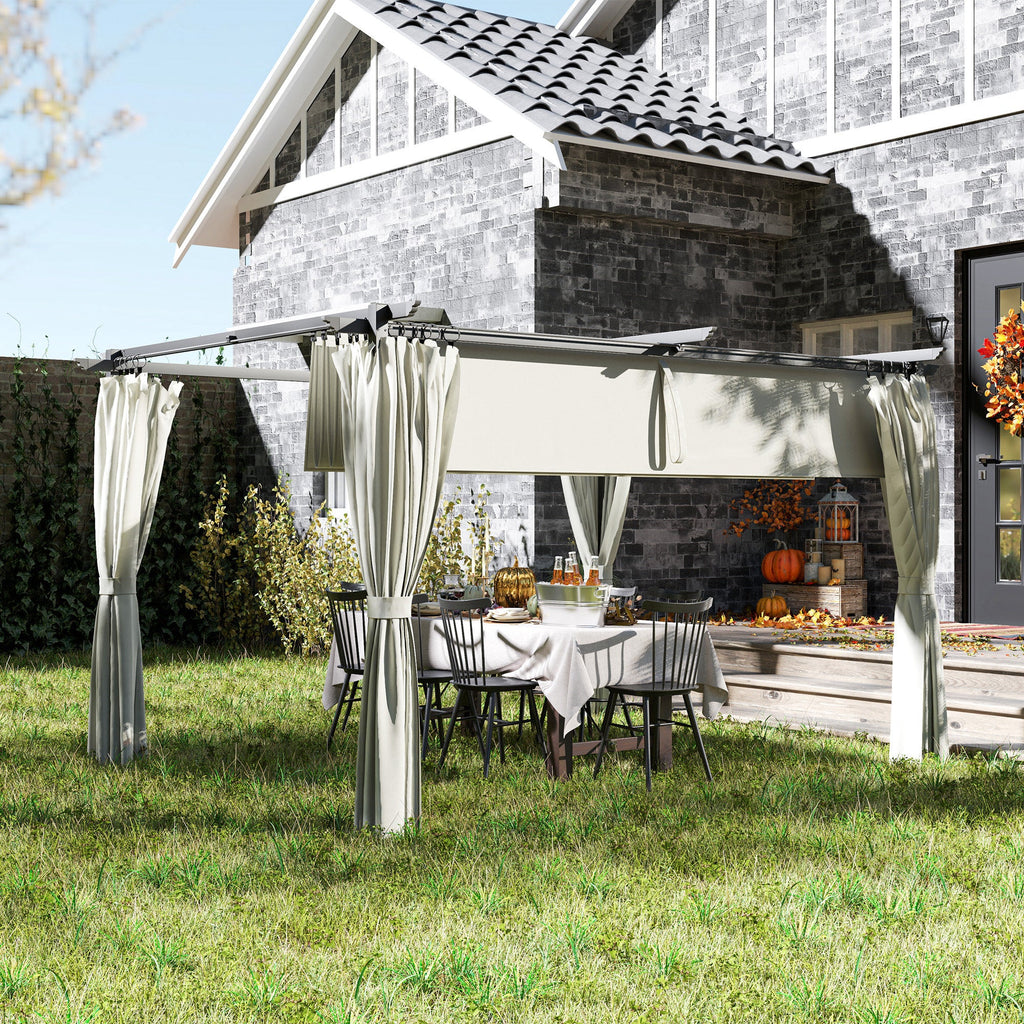 10' x 13' Retractable Pergola Canopy with Curtains, Cream White