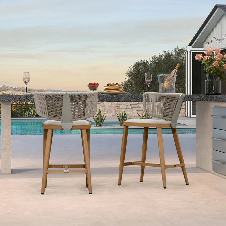 Clearance - PURPLE LEAF Outdoor Bar Stool Set of 2 Modern Rattan Bar Chairs with Woven Rope Back Wicker Patio Barstools for Indoor Kitchen Garden