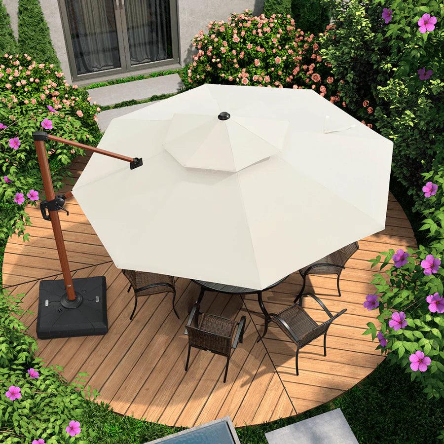 PURPLE LEAF Outdoor Garden Umbrella with Base, Cantilever Umbrellas in Wood Color