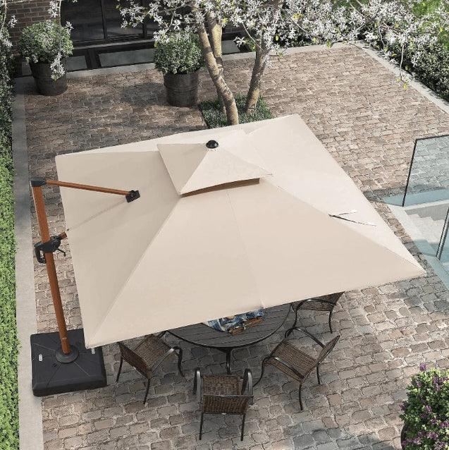 PURPLE LEAF Outdoor Garden Umbrella with Base, Cantilever Umbrellas in Wood Color