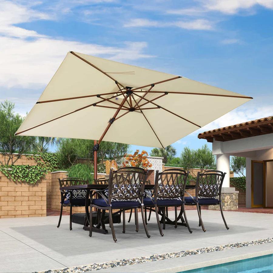 PURPLE LEAF Outdoor Garden Umbrella with Base, Cantilever Umbrellas in Wood Color