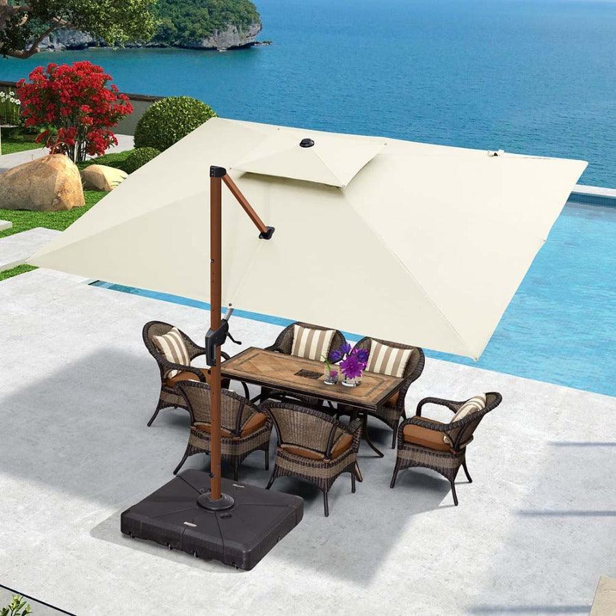 PURPLE LEAF Outdoor Garden Umbrella with Base, Cantilever Umbrellas in Wood Color