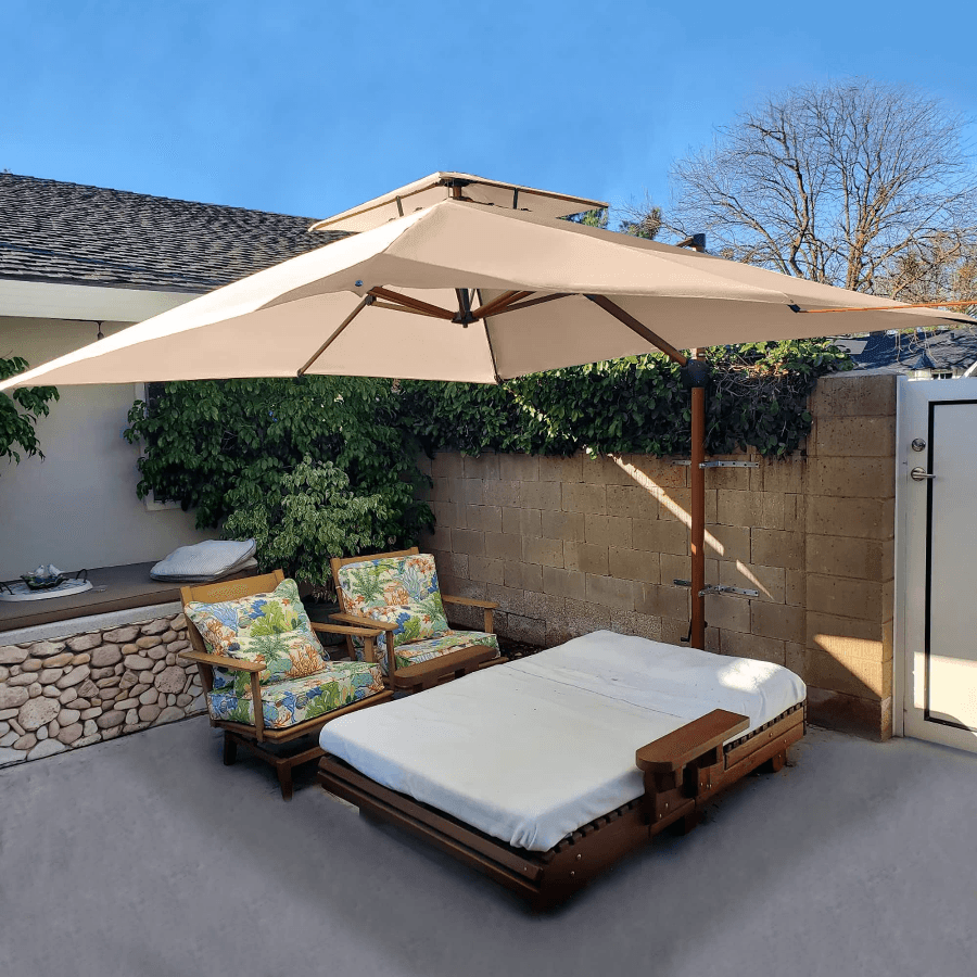 PURPLE LEAF Outdoor Garden Umbrella with Base, Cantilever Umbrellas in Wood Color