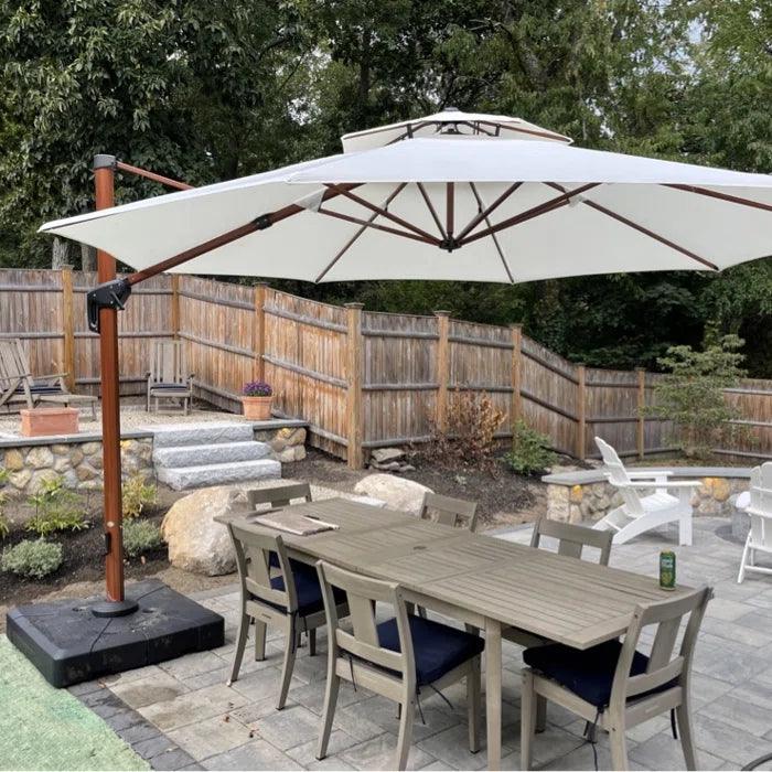 PURPLE LEAF Outdoor Garden Umbrella with Base, Cantilever Umbrellas in Wood Color