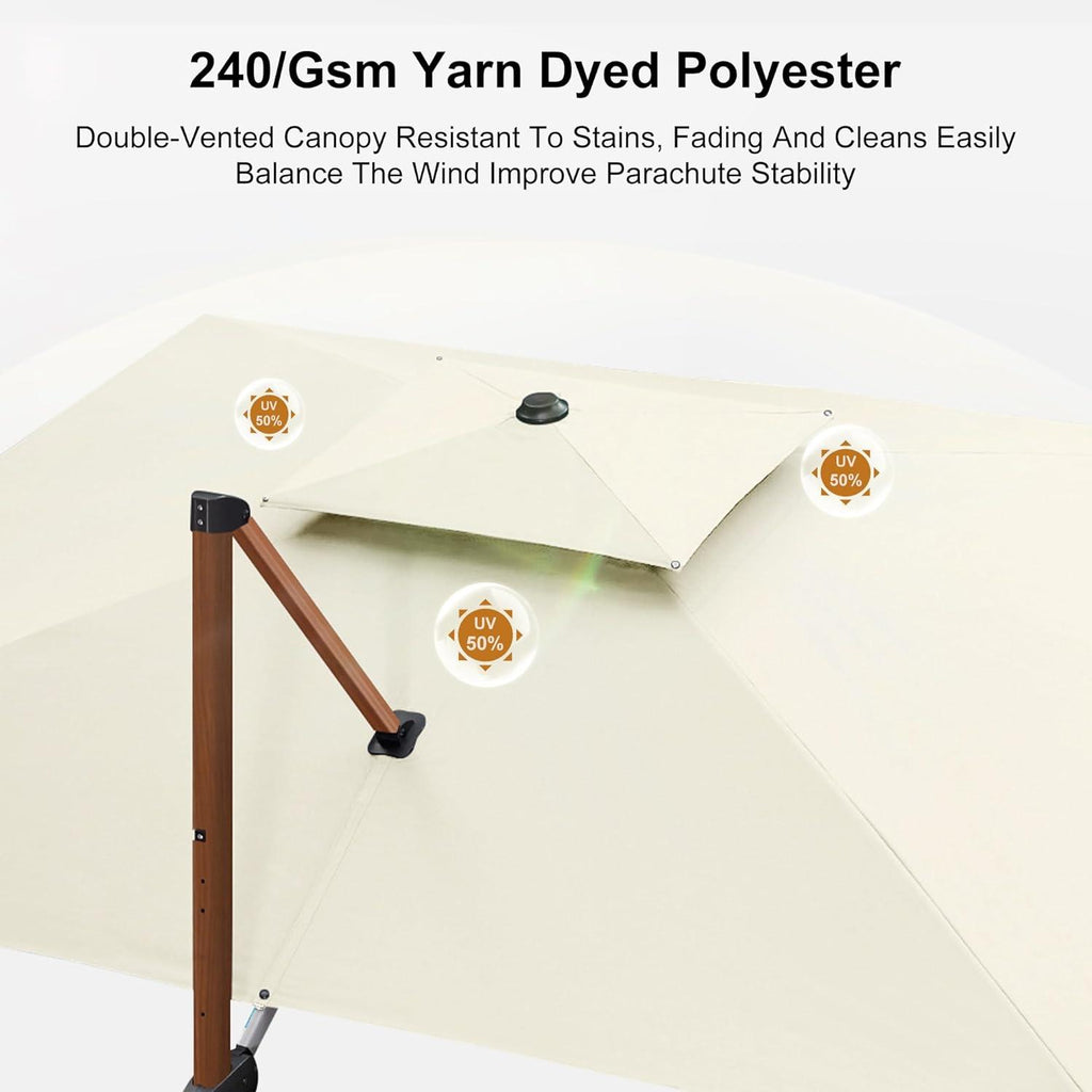 PURPLE LEAF Outdoor Garden Umbrella with Base, Cantilever Umbrellas in Wood Color