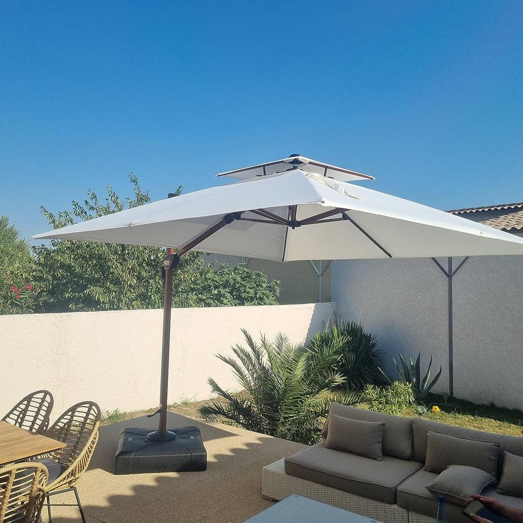 PURPLE LEAF Outdoor Garden Umbrella with Base, Cantilever Umbrellas in Wood Color