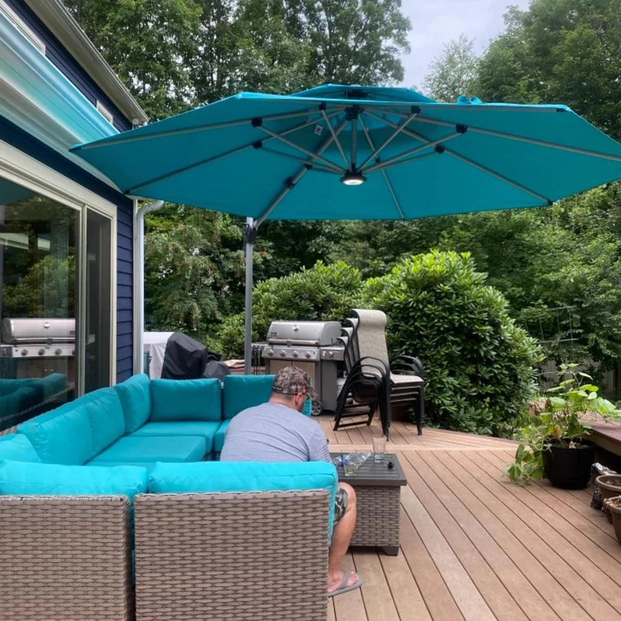 PURPLE LEAF – Parasol de terrasse avec base, parasol déporté pour piscine, bleu turquoise