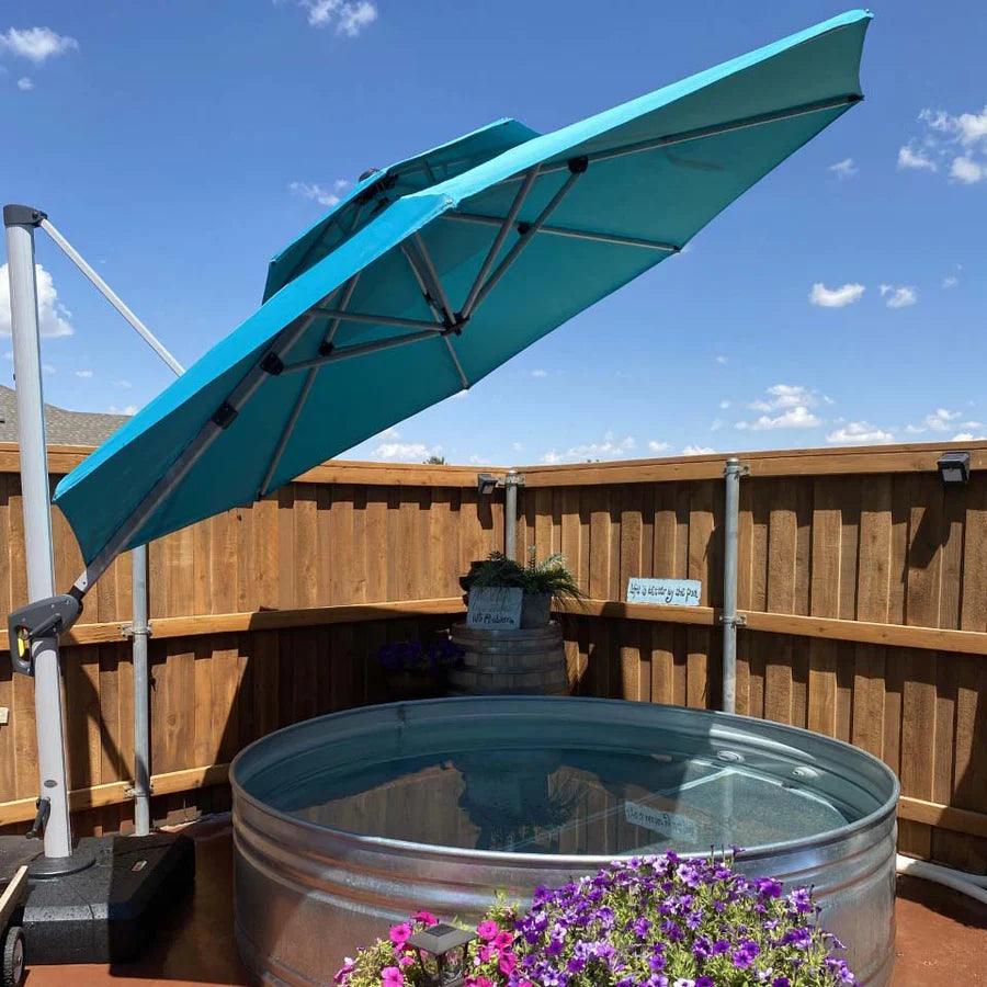 PURPLE LEAF – Parasol de terrasse avec base, parasol déporté pour piscine, bleu turquoise