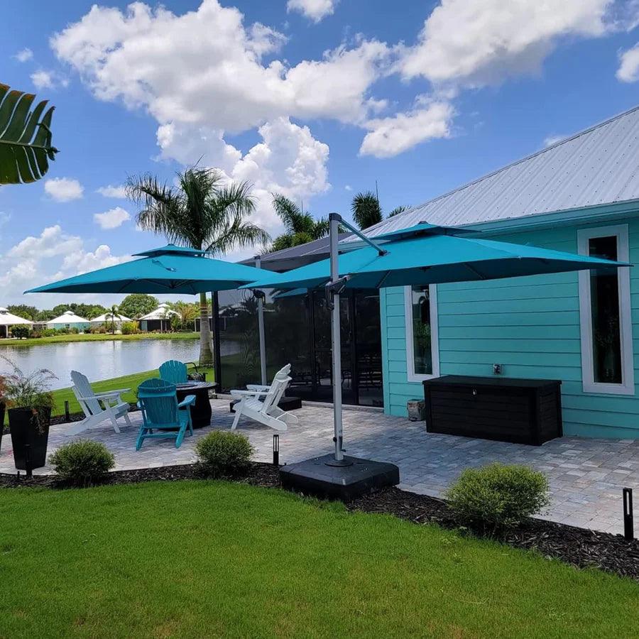 PURPLE LEAF – Parasol de terrasse avec base, parasol déporté pour piscine, bleu turquoise
