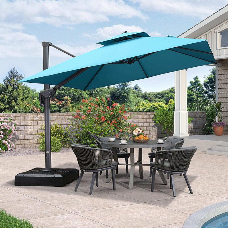 PURPLE LEAF – Parasol de terrasse avec base, parasol déporté pour piscine, bleu turquoise