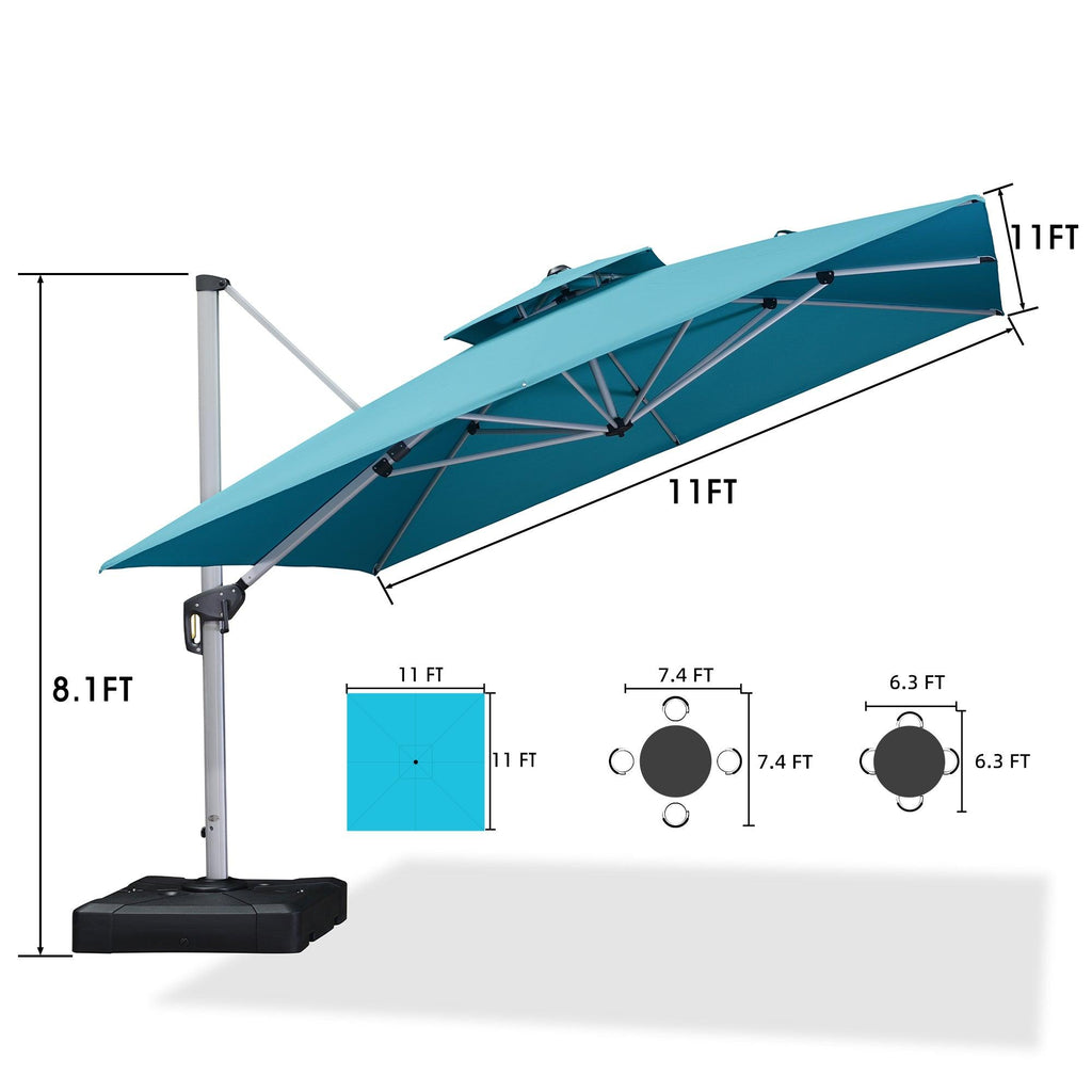 PURPLE LEAF – Parasol de terrasse avec base, parasol déporté pour piscine, bleu turquoise