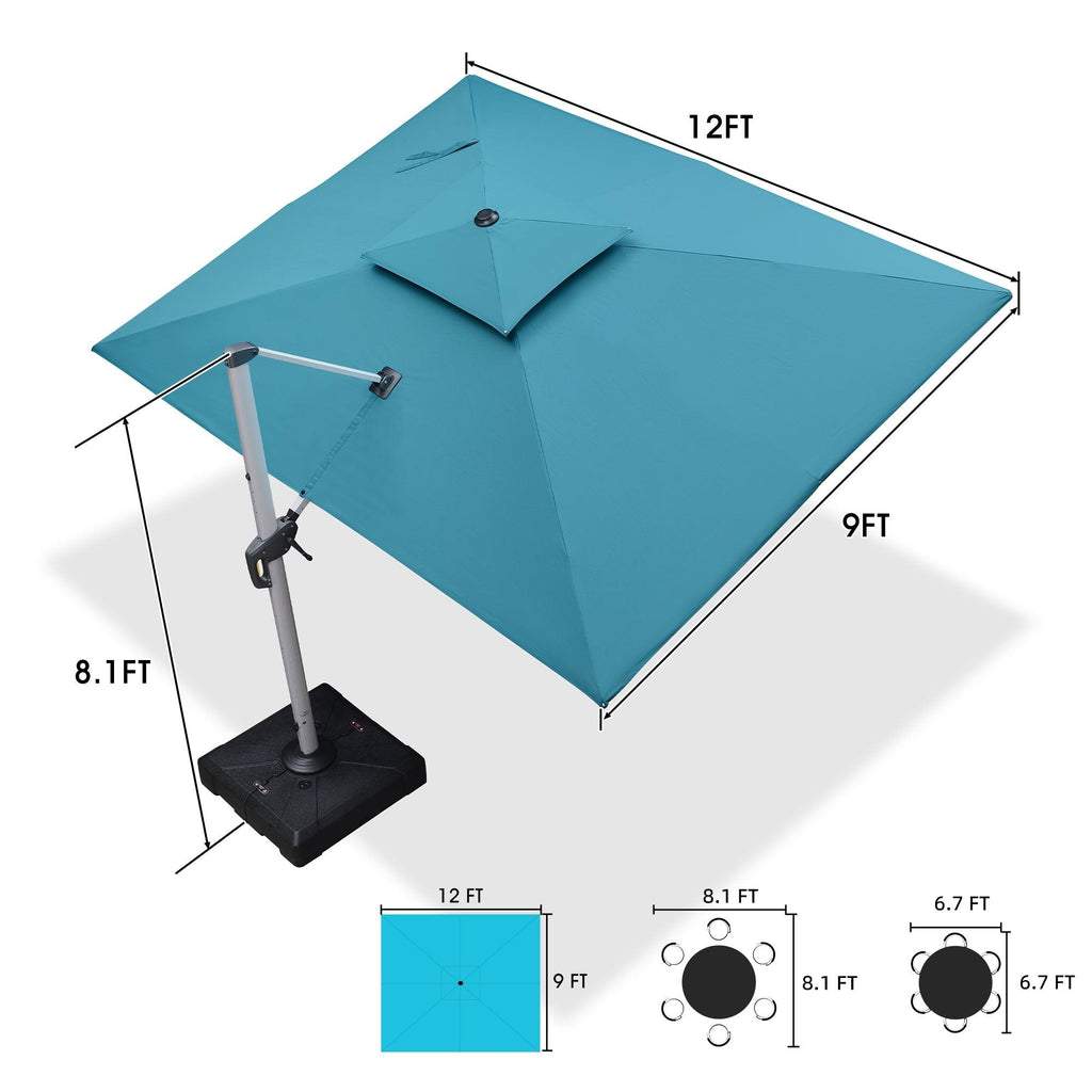 PURPLE LEAF – Parasol de terrasse avec base, parasol déporté pour piscine, bleu turquoise