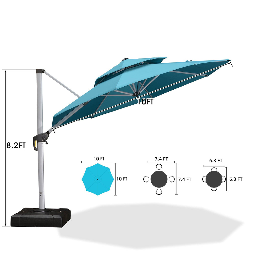 PURPLE LEAF – Parasol de terrasse avec base, parasol déporté pour piscine, bleu turquoise