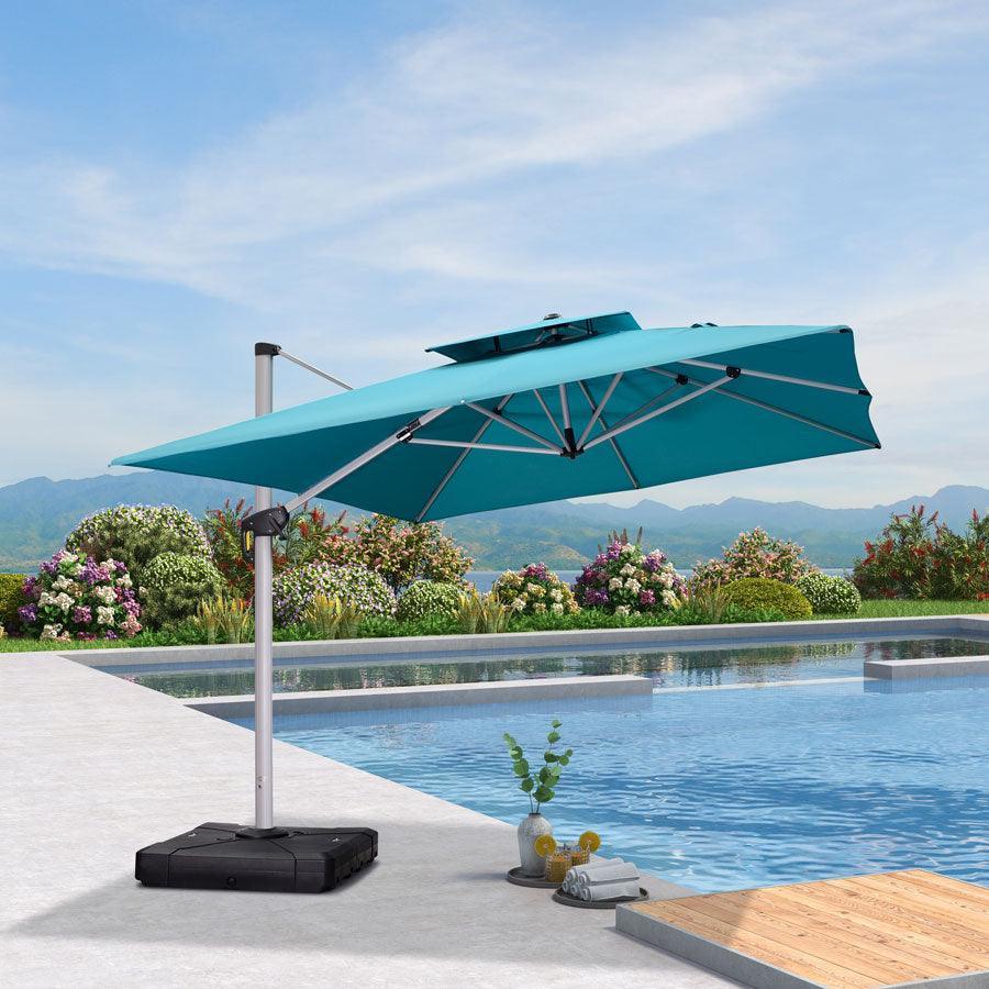 PURPLE LEAF – Parasol de terrasse avec base, parasol déporté pour piscine, bleu turquoise