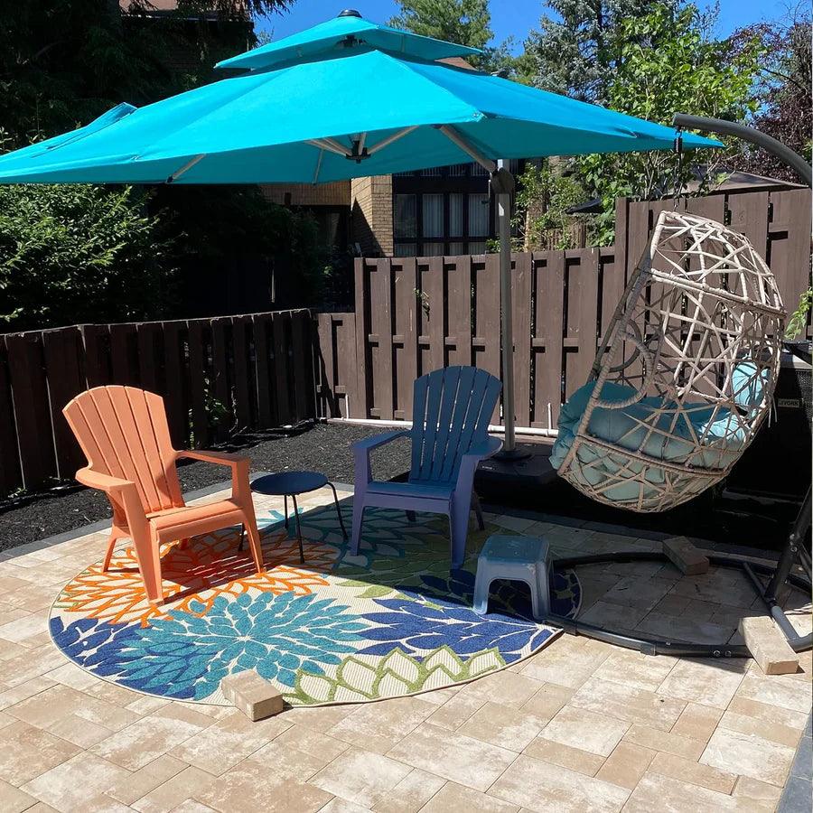 PURPLE LEAF – Parasol de terrasse avec base, parasol déporté pour piscine, bleu turquoise