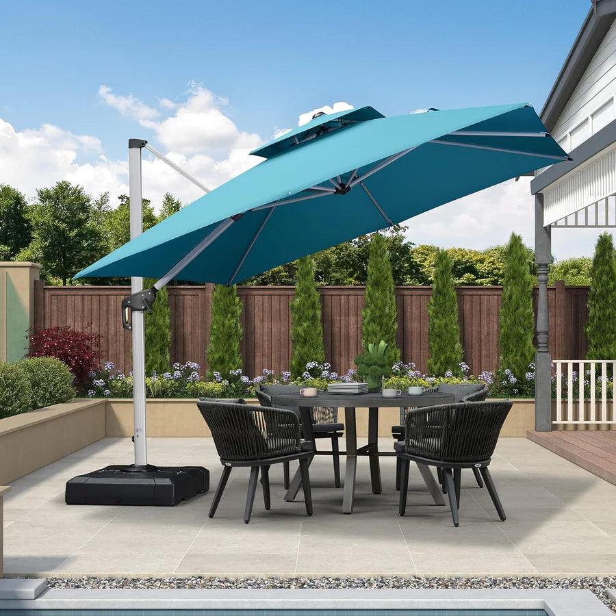 PURPLE LEAF – Parasol de terrasse avec base, parasol déporté pour piscine, bleu turquoise