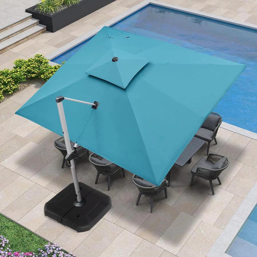 PURPLE LEAF – Parasol de terrasse avec base, parasol déporté pour piscine, bleu turquoise