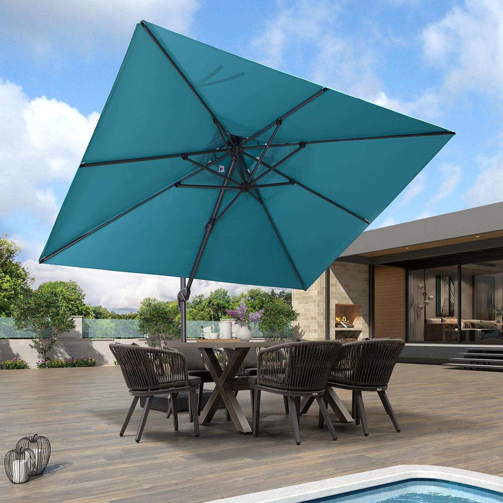 PURPLE LEAF – Parasol de terrasse avec base, parasol déporté pour piscine, bleu turquoise