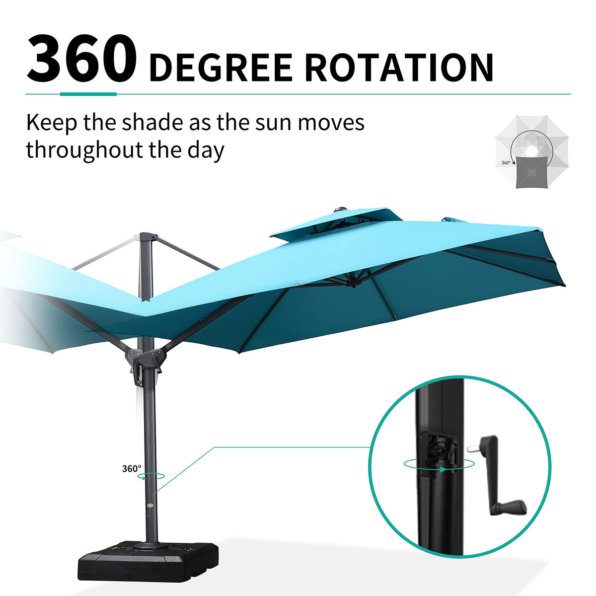 PURPLE LEAF – Parasol de terrasse avec base, parasol déporté pour piscine, bleu turquoise