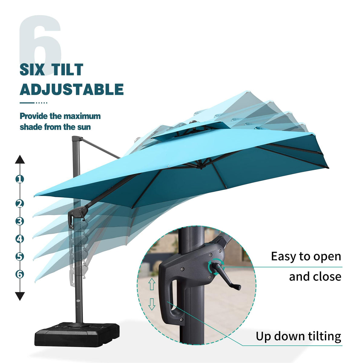PURPLE LEAF – Parasol de terrasse avec base, parasol déporté pour piscine, bleu turquoise