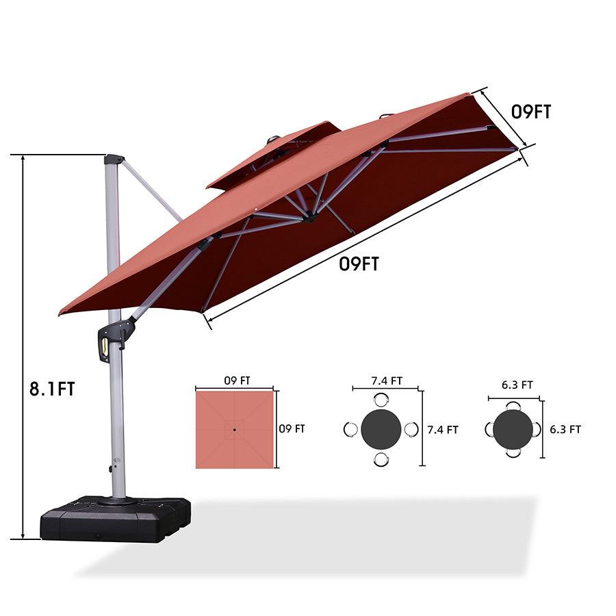 PURPLE LEAF Red Patio Umbrella with Base, Outdoor Cantilever Umbrellas