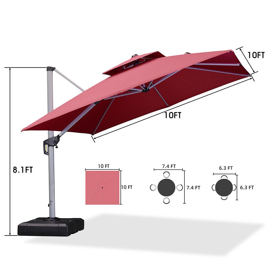 PURPLE LEAF Red Patio Umbrella with Base, Outdoor Cantilever Umbrellas