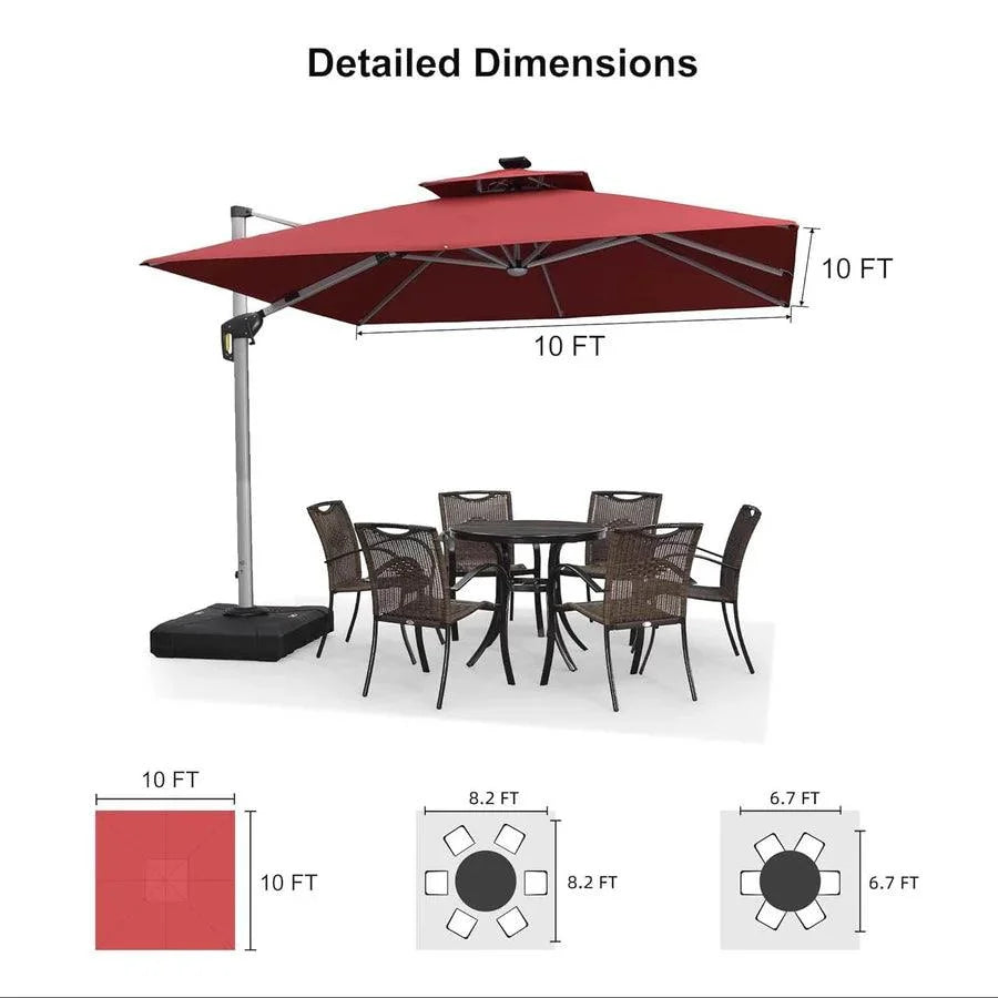 PURPLE LEAF Red Patio Umbrella with Base, Outdoor Cantilever Umbrellas