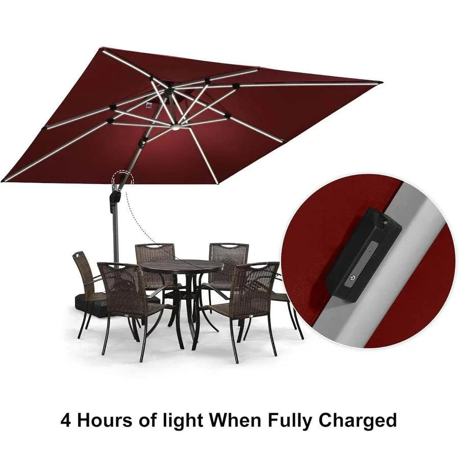 PURPLE LEAF Red Patio Umbrella with Base, Outdoor Cantilever Umbrellas