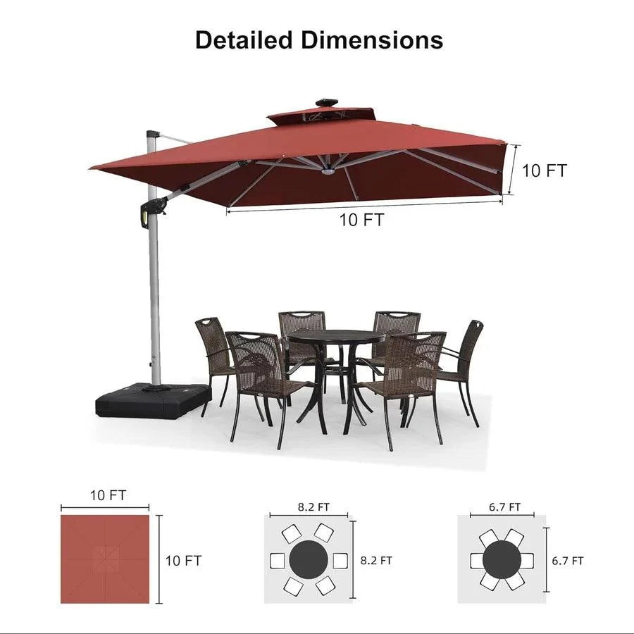 PURPLE LEAF Red Patio Umbrella with Base, Outdoor Cantilever Umbrellas