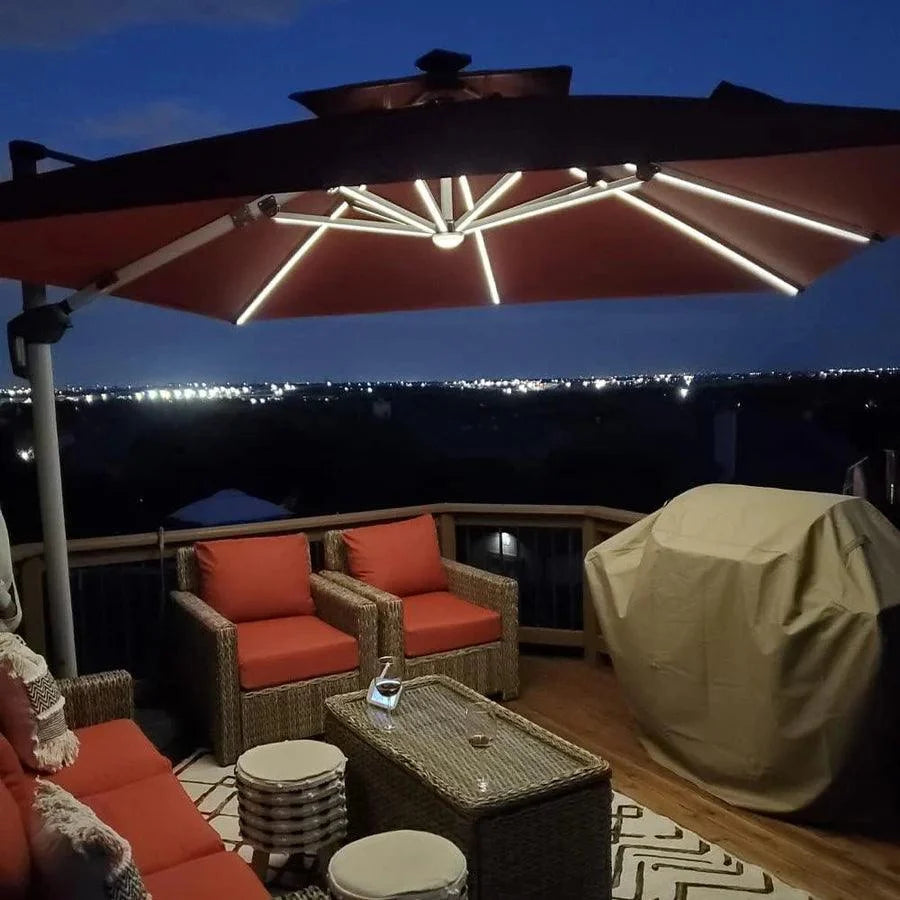 PURPLE LEAF Red Patio Umbrella with Base, Outdoor Cantilever Umbrellas