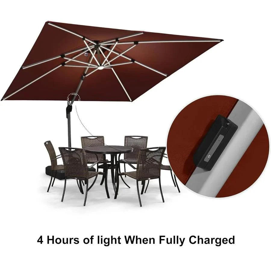 PURPLE LEAF Red Patio Umbrella with Base, Outdoor Cantilever Umbrellas