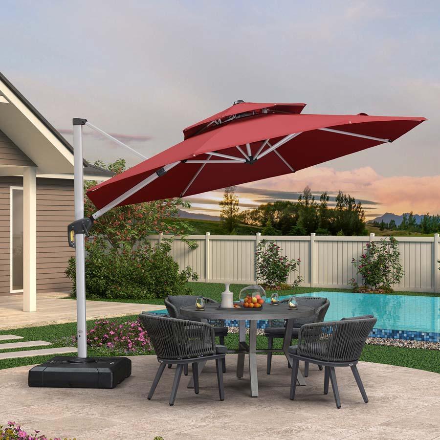 PURPLE LEAF Red Patio Umbrella with Base, Outdoor Cantilever Umbrellas