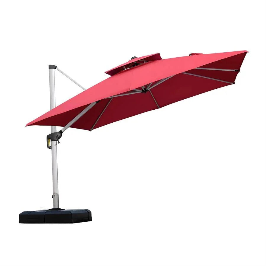 PURPLE LEAF Red Patio Umbrella with Base, Outdoor Cantilever Umbrellas