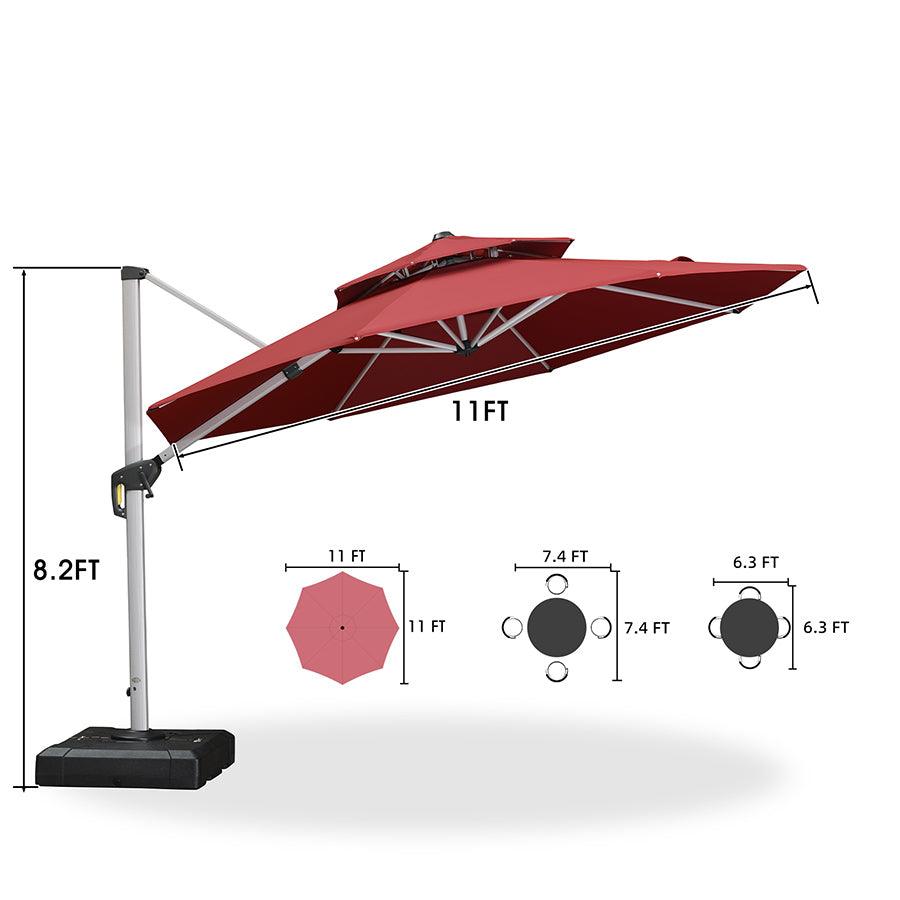 PURPLE LEAF Red Patio Umbrella with Base, Outdoor Cantilever Umbrellas