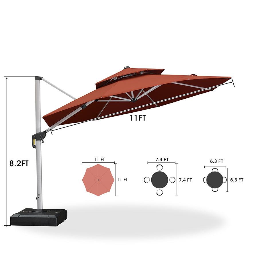PURPLE LEAF Red Patio Umbrella with Base, Outdoor Cantilever Umbrellas