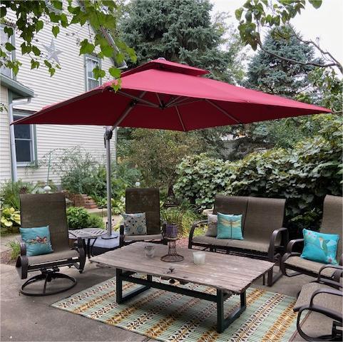 PURPLE LEAF Red Patio Umbrella with Base, Outdoor Cantilever Umbrellas
