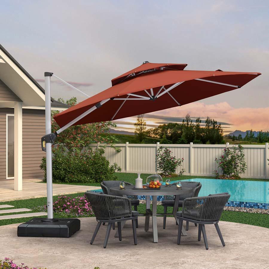 PURPLE LEAF Red Patio Umbrella with Base, Outdoor Cantilever Umbrellas