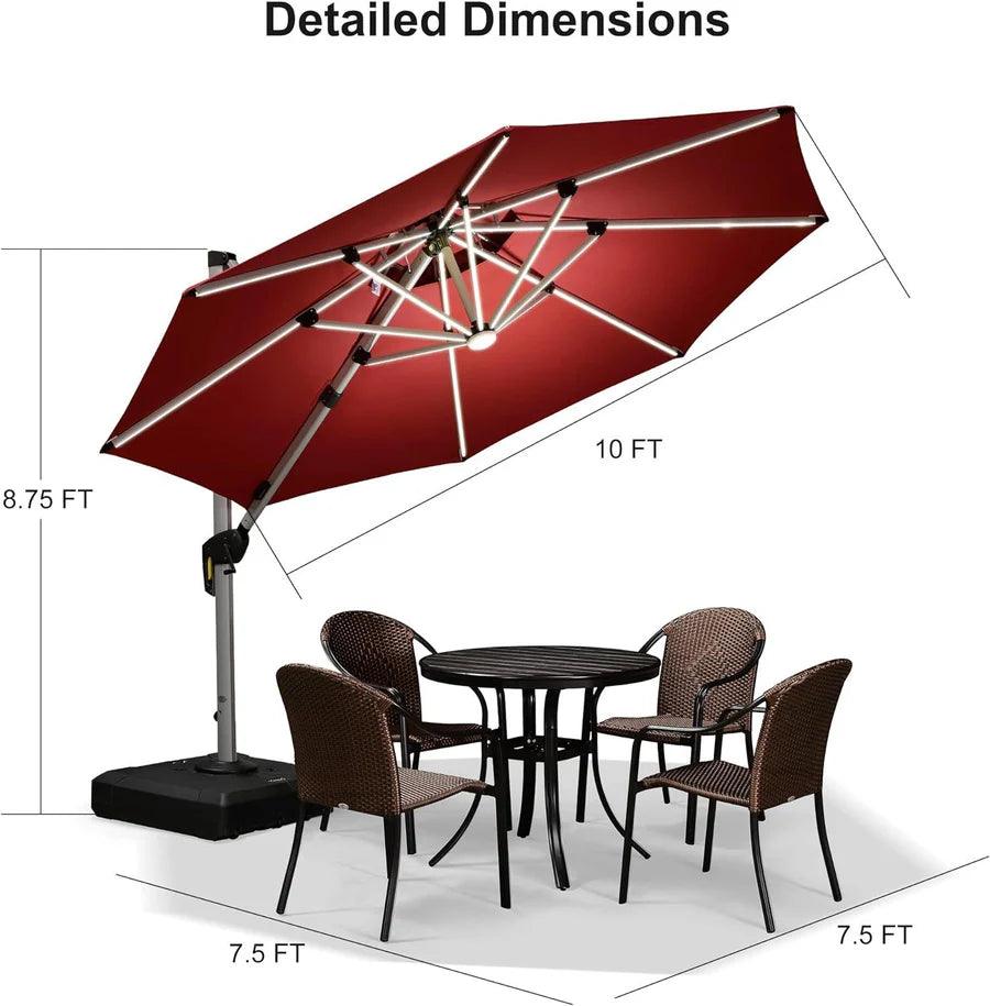 PURPLE LEAF Red Patio Umbrella with Base, Outdoor Cantilever Umbrellas