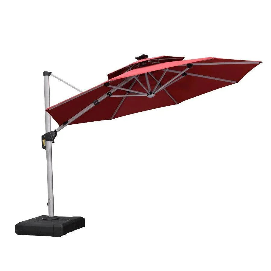 PURPLE LEAF Red Patio Umbrella with Base, Outdoor Cantilever Umbrellas