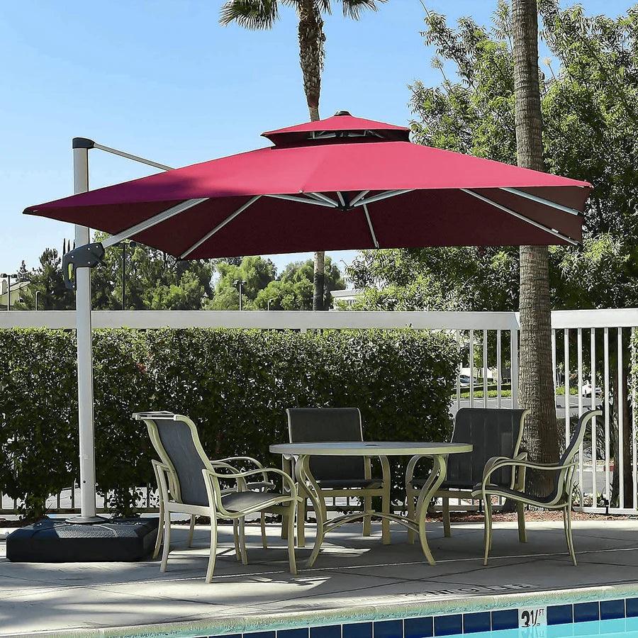 PURPLE LEAF Red Patio Umbrella with Base, Outdoor Cantilever Umbrellas