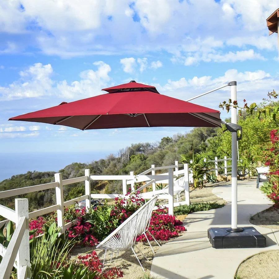 PURPLE LEAF Red Patio Umbrella with Base, Outdoor Cantilever Umbrellas