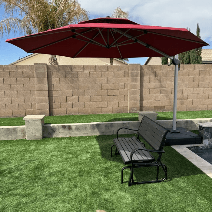 PURPLE LEAF Red Patio Umbrella with Base, Outdoor Cantilever Umbrellas