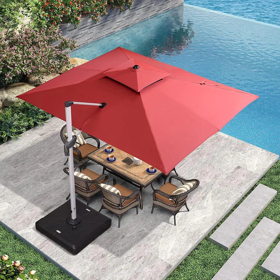 PURPLE LEAF Red Patio Umbrella with Base, Outdoor Cantilever Umbrellas