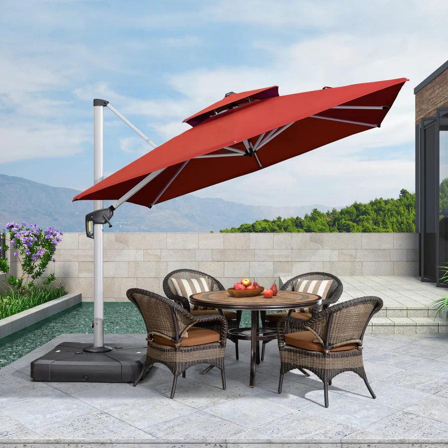 PURPLE LEAF Red Patio Umbrella with Base, Outdoor Cantilever Umbrellas