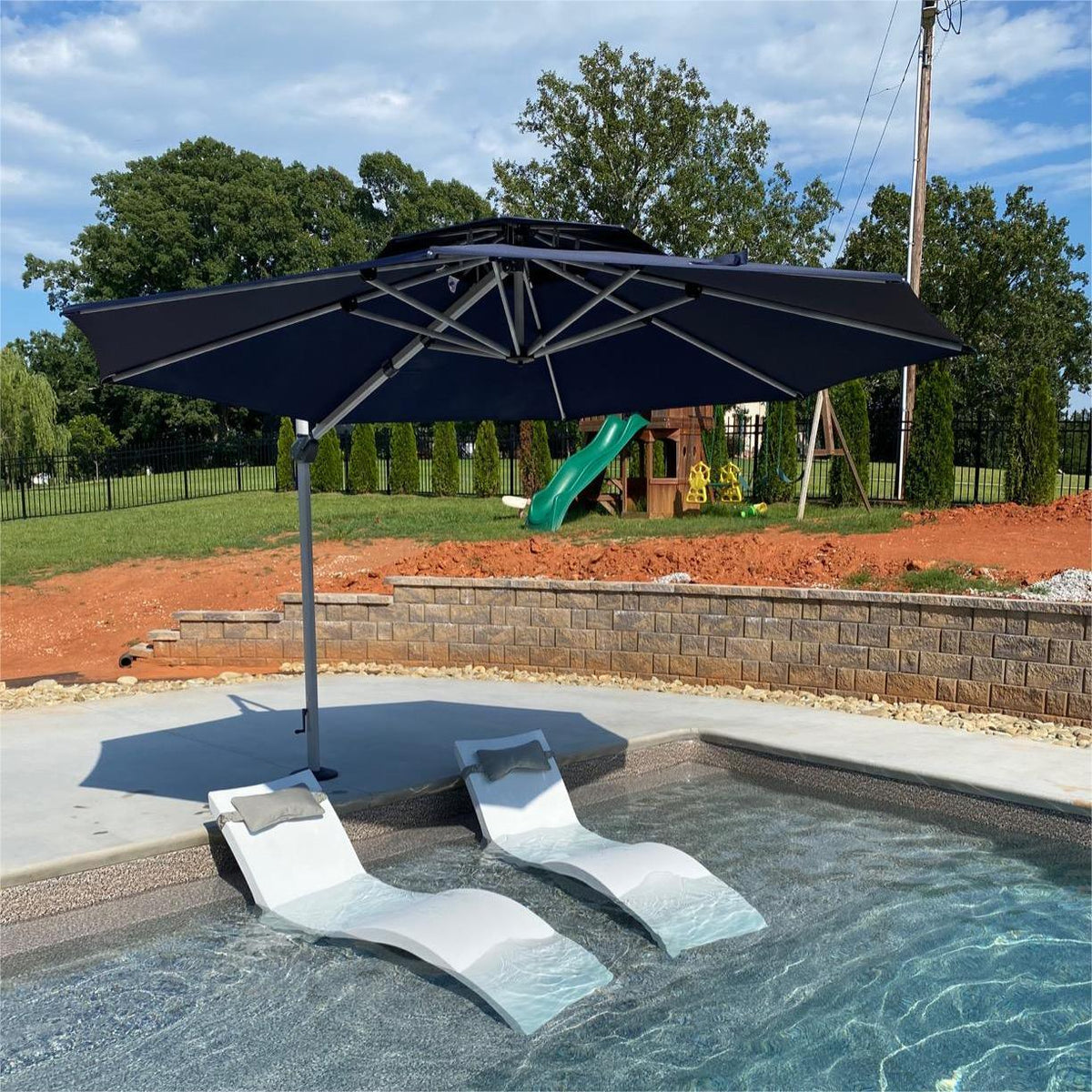 PURPLE LEAF Outdoor Patio Umbrella with Base, Garden Pool Umbrella, Navy Blue