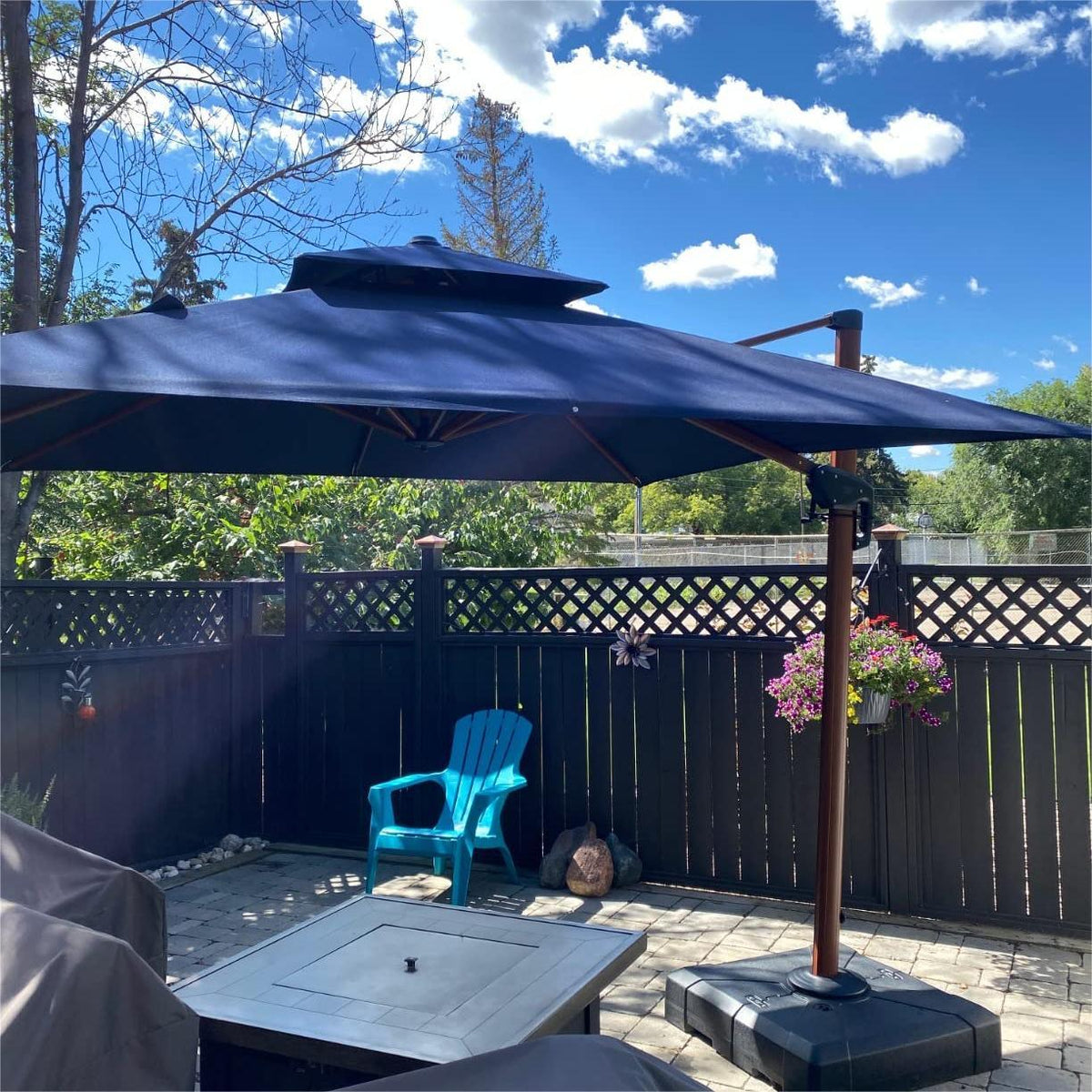 PURPLE LEAF Outdoor Patio Umbrella with Base, Garden Pool Umbrella, Navy Blue